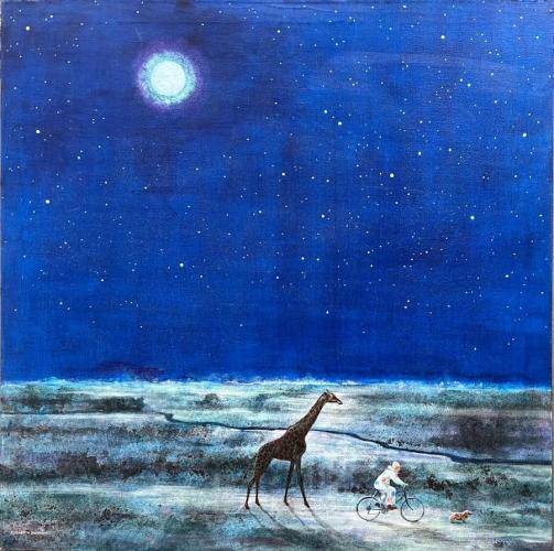 Elizabeth Solomon - Night Walk With A Giraffe  1992  (BLu01) by Resale Gallery