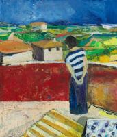 Landscape With Woman In Striped Shirt by David Post