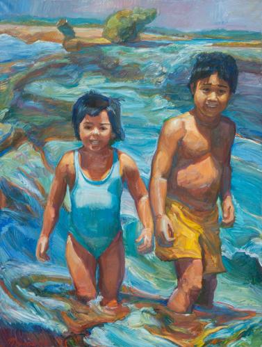 Two Children On The Beach by Jeff Myers
