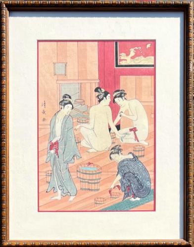 Kiyonaga Torii - Interior Of A Woman's Bath House   (KLe41/42) by Shari Lyon