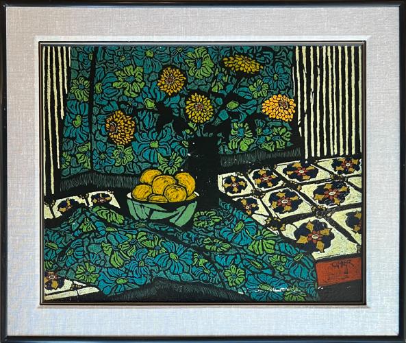 Dorothy Cutter - Still Life With Zinnias And Mexican Tiles  1970   (KLe02) by Resale Gallery